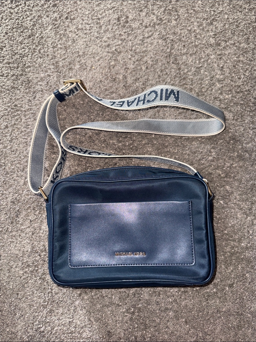 Michael Kors Navy and White Logo Strap Messenger Bag